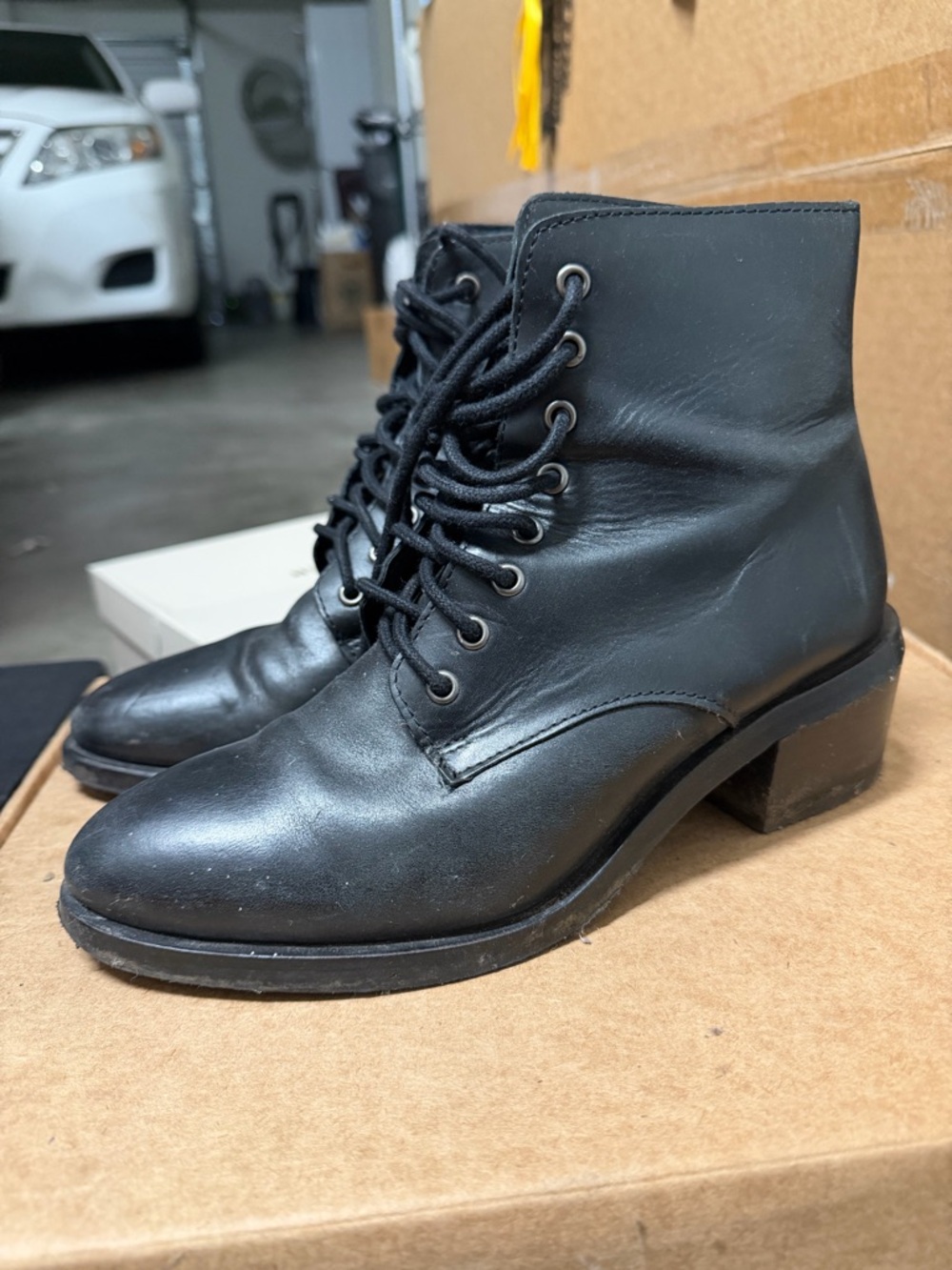 Black Lace-Up Leather Ankle Boots - Women
